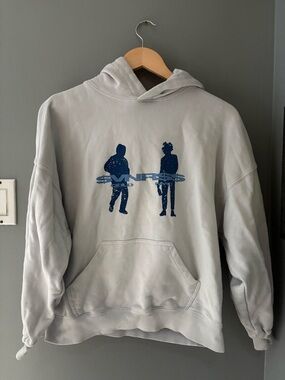 Light Gray Crewneck Hoodie with Navy Graphic - Unisex